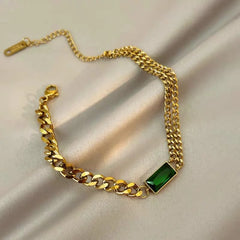 Stainless steel Green Square Charm Bracelet - Each