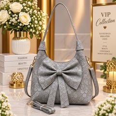 Embossed Bow Floral Handbag