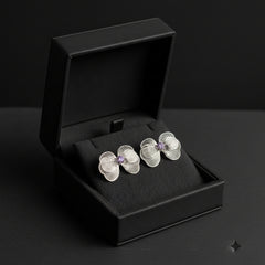 Ethereal Botanical Earrings - Brushed Silver and Amethyst - Each Pair