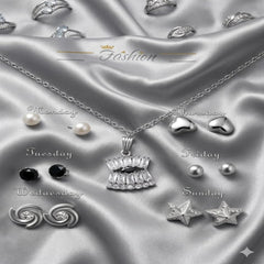Seven Days of the Week jewelry gift set with necklace and matching stud earrings
