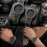 Timees Diamond Rhinestone Stainless Steel Couple Watch