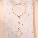 Stainless Steel three crystal-embellished heart charms Hand Chain