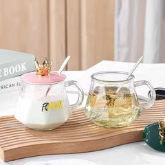 Golden Crown Shape Tea-Coffee Mug Glass Cup with Handle - Each