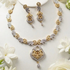 Two-Tone Artificial Zircon Necklace and Earring Set