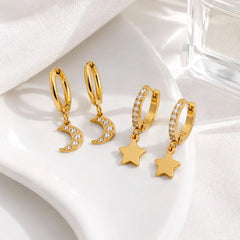 Stainless Steel crystal-studded Hoop Earings Set - 3 Pcs Set