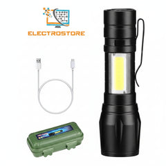 Zoomable Rechargeable LED Torch Light with Micro USB Cable & Storage Case