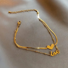 Double-Layer LOVE Heart Anklet