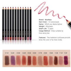 Nice Face 12 Colors Matte Lip Liner Pencil Set
