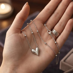 Stainless Steel Silver Puffy Heart Chain Necklace