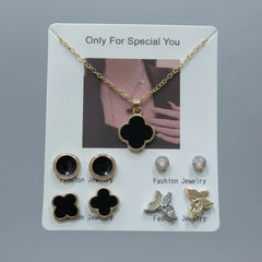 Four Leaf Clover Pendant Necklace and Earrings Jewelry Set