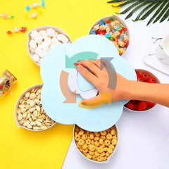 5-Compartment Flower Shape Rotating Candy Storage Box for Serving Dry Fruit and Candies