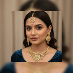 Rose Bridal Color Necklace Set with Earrings & Tikka