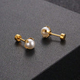 Stainless Steel Faux Pearl Decor Stud Earrings - Each Pair
