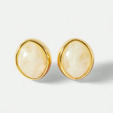 Stainless Steel Minimalist Gold Studs - Cream Cabochon