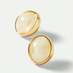 Stainless Steel Minimalist Gold Studs - Cream Cabochon