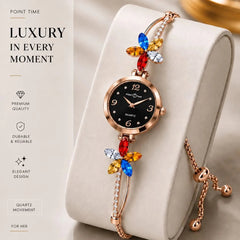 Point Time Women's Black Dial Crystal Watch
