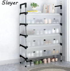 Layer Stackable Shoe Rack – Stainless Steel Shoe Organizer with Dustproof Cover