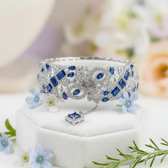 Stainless Steel Ornate Filigree Bracelet - Sapphire and Diamond - Each