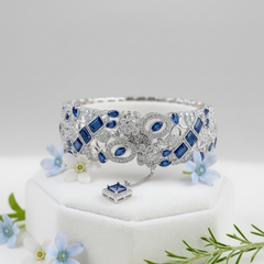 Stainless Steel Ornate Filigree Bracelet - Sapphire and Diamond - Each