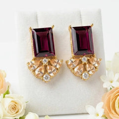 Emerald Stone with Champagne Crystal Earrings