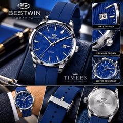 BESTWIN Stylish Gents Quartz Watch with Textured Dial - With Box