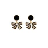 Rhinestone Bow Black Round Stud