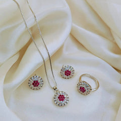 Stainless Steel Crystal/Zircon Locket Set - Each