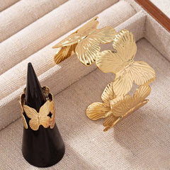 Stainles Steel Stylish Alloy Hand Cuff Ring Set - 2 Pcs Set