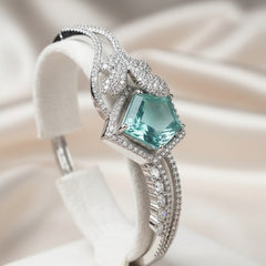 silver-toned mint-green center stone Bangle - Each