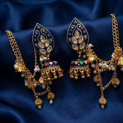 Jhumka earrings with Kundan stones and Sahary