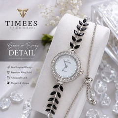 Timeless Elegance Leaf-Inspired Quartz Bracelet Watch