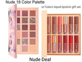 2 In 1 Nude Deal 12 Pcs Matte Lipgloss Set + Nude Palette 18 Colors