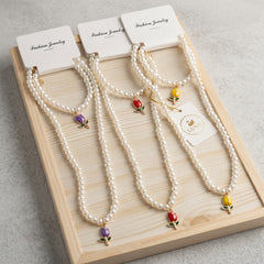 Enamel Tulip Pearl Necklace & Bracelet Set
