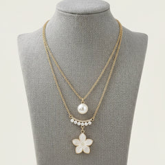 Gold-Toned Multi-Layered Heart & Floral Pendant Necklace