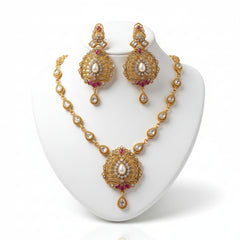 Gold Polish Polki Necklace & Earrings Set