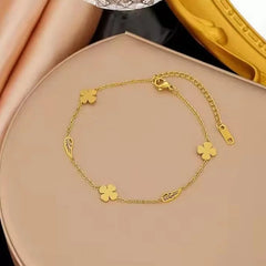 Gold Four Leaf Clover & Angel Wing Charm Bracelet - Each