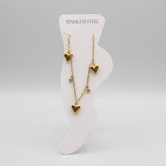 Gold Heart & Crystal Charm Anklet