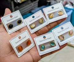 Stainless Steel Stone stud earrings - Each Set