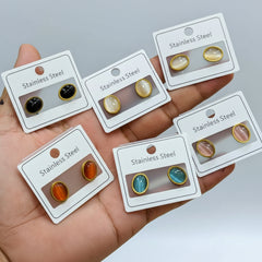 Stainless Steel Stone stud earrings - Each Set