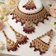 Traditional Maroon and Gold Indian Bridal Jewelry Set