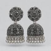 Black Stone Studded Oxidized Jhumkas with Sahara Chains