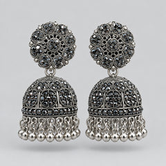 Black Stone Studded Oxidized Jhumkas with Sahara Chains