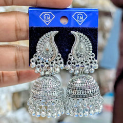 Oxidized Silver Curved Paisley Jhumka Earring