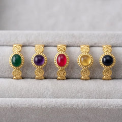 Gold Beaded Bezel Oval Stone Ring