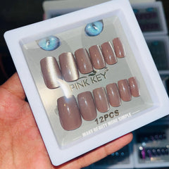 Pink key Stylish Shiny Artifical Nails (12 Pcs)