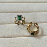 Gold Emerald Halo Double Band Adjustable Ring