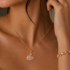 Pink Crystal Swan & Leaf Jewelry Set