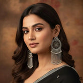 Floral Pattern Ethnic Design Oxidized Silver Jhumka