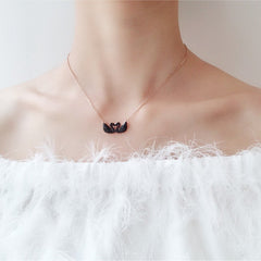 Black Crystal Double Swan Pendant Necklace