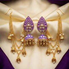 Jhumka earrings with Kundan stones and Sahary